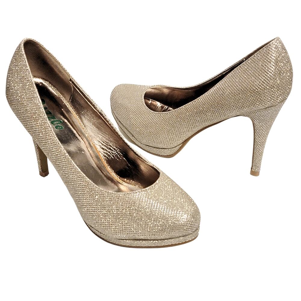 Gold Sparkle Platform Stiletto High Heel Shoes Sz 8.5
